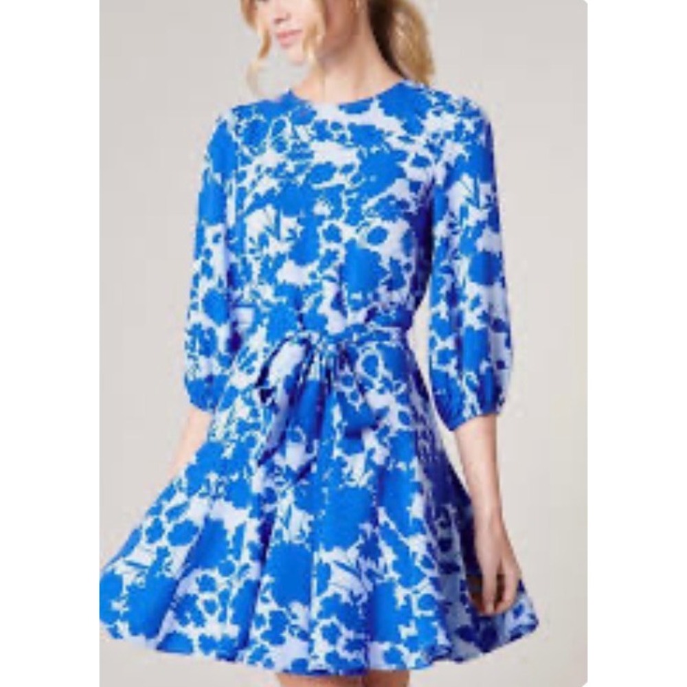 Sugarlips Royal Blue Floral Mini Dress Long Sleeve Belted Womens Small‎